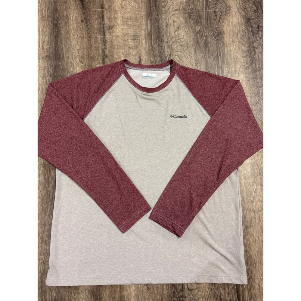 Columbia Omni-Wick Raglan Long Sleeve Shirt Mens XL Grey Burgundy XM0848